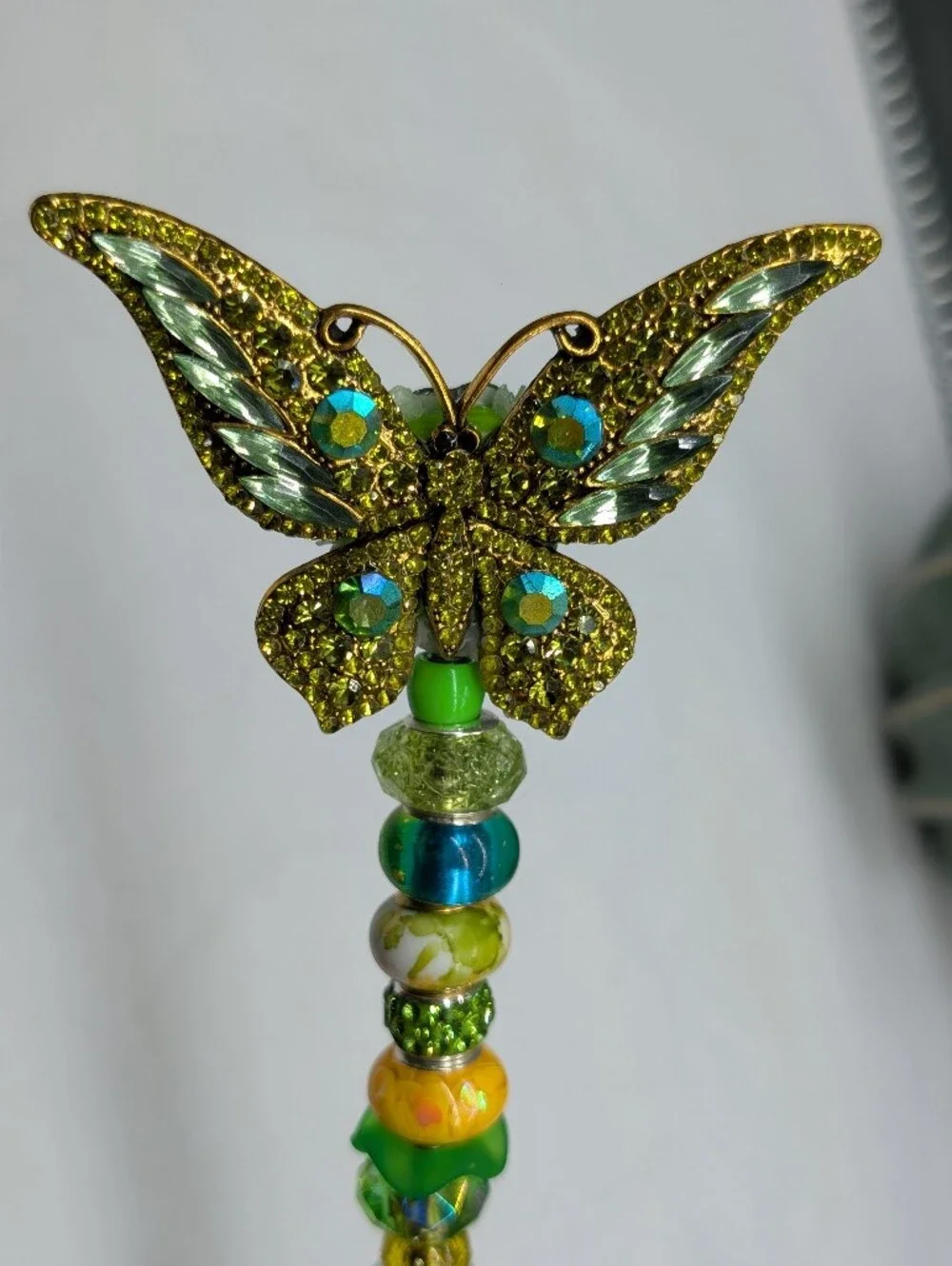 Handmade Fairy Wand/Plant/Garden Stake W/Jeweled Butterfly Topper